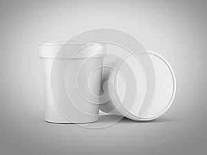 Pair of Ice cream buckets. Blank white Ice cream bucket isolated on white. Mockup template of ice cream container