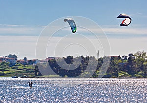 Pair of kitesurfers in Croatia