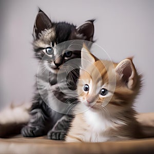 A pair of kittens cuddled up together, grooming each other4