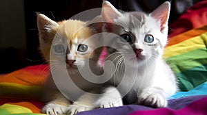 pair of kittens on rainbow LGBT flag, neural network generated image