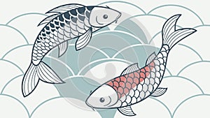 Pair of Koi Fish in Decorative Water Pattern, vector design Generative AI