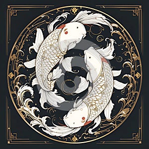 Koi Fish and Waves with Yin-Yang Balance-Lunar New Year photo