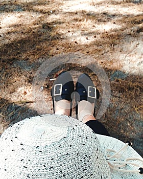 A pair of loafer picture was taken from the high angle