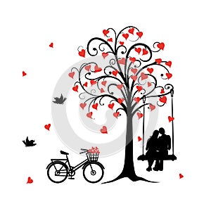Pair in love swinging on the seesaw and bike