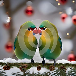 A pair of lovebirds in matching Christmas bowties sharing a kiss under mistletoe3