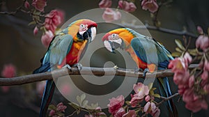 A pair of macaws in love. Generative AI