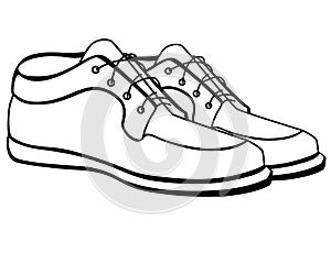 Pair of Men`s shoes with laces - vector linear picture for coloring. Shoes icon or logo for shoe store. Outline. Men`s boots.