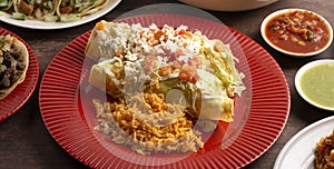 A Pair of Mexicana Enchiladas with Rice