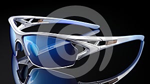 Silver Sports Sunglasses With Blue Lenses And Reflective Black Lens photo