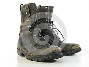 Pair of Muddy Combat Boots