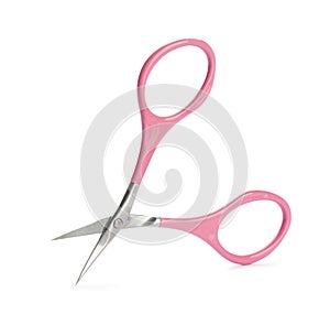 Pair of nail scissors on white