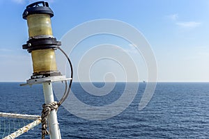 A pair of navigation light on board a construction work barge at oil field