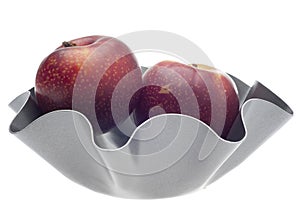 Pair of Nectarines in a Modern Metal Bowl