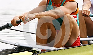 Pair-oar rowing men