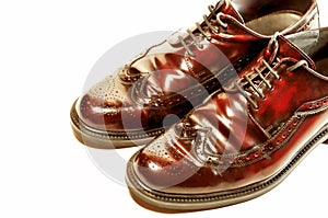 Pair of old-fashioned brown shoes isolated