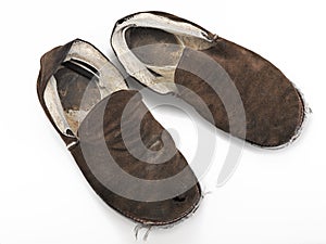 A pair of old, ratty house slippers