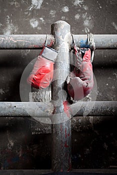 Pair of old and tattered boxing gloves