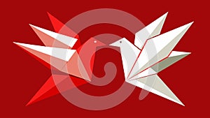A pair of origami doves one in bright red and the other in crisp white symbolizing peace and freedom.. Vector
