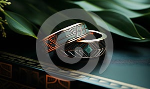 A pair of ornate wedding rings. Art deco style