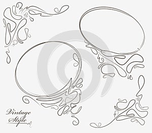 Pair of oval outline frame and decorative corner elements.