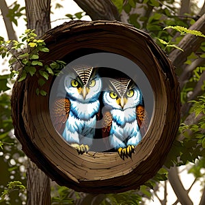 A pair of Owls on a tree