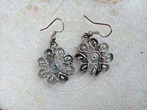 Pair of oxidised silver earrings