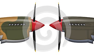 A pair of P-40 airplane nose close up realistic illustration