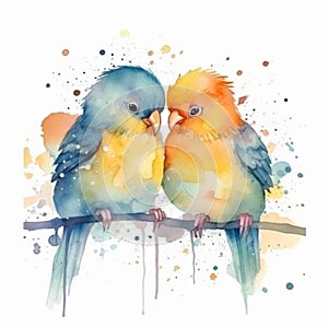 A pair of parrots in love. Cartoon illustration. High quality illustration