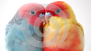 Pair of parrots in love on white background