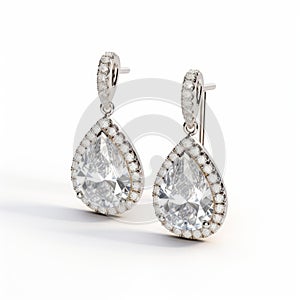 Pear Shaped Diamond Earrings With Halo Design In 18k White Gold