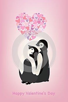 A pair of penguins in love. The concept of love. Valentine's Day Greeting Card