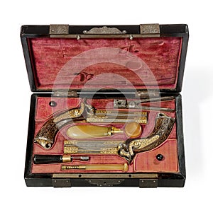 Pair percussion pistols in there case