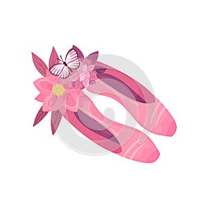 Pair of pink pointe shoes. Vector illustration on white background.