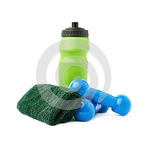 Pair of Plastic coated dumbells over the white background