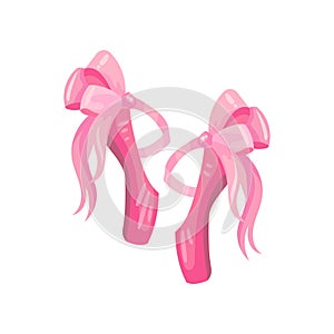 Pair of pointe shoes with ribbons. Vector illustration on white background.