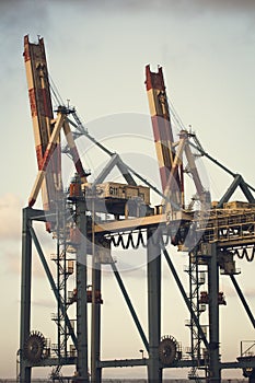 A pair of port cranes