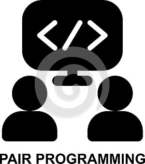 pair programming, programming, coding, programmer, team, collaboration solid glyph icon