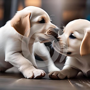 A pair of puppies with floppy ears, playing tug-of-war with a squeaky toy4