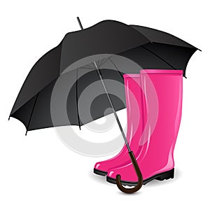 A pair of rainboots and an umbrella