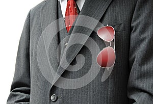 Pair of Red Aviators in Businessman's Pocket