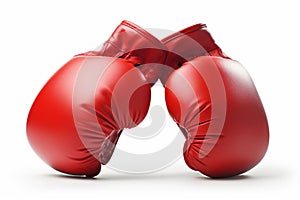 Pair of red boxing gloves isolated on white background. Concept of boxing equipment, combat sports gear, training
