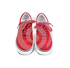 A pair of Red color canvas shoes isolated on white