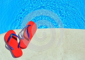 Pair of red flip-flops. photo