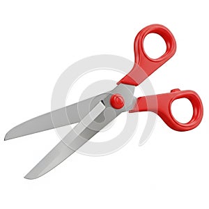 Pair of Red- Handled Scissors with Silver Blades Open on a White Background