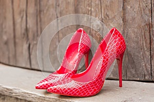 Pair of red high heel shoes