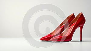 A pair of red high heels on a white surface