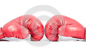 Pair of red leather boxing gloves isolated