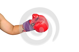 Pair of red leather boxing gloves or mitt isolated