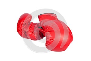 Pair of red leather boxing gloves or mitt isolated