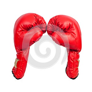 Pair of red leather boxing gloves or mitt isolated on white background